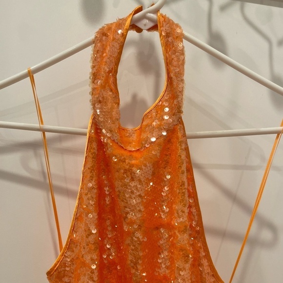 Caroline Constas Orange Sequins Halter Midi Dress.Size S - Picture 7 of 14